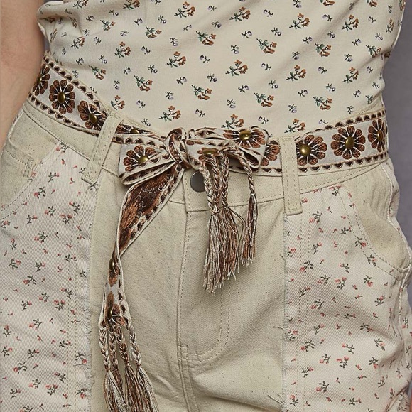 POL Floral Embroidered Belt with Braided Tassel Tie - Western Cottagecore Vibes - Picture 7 of 7